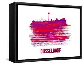 Dusseldorf Skyline Brush Stroke - Red-NaxArt-Framed Stretched Canvas