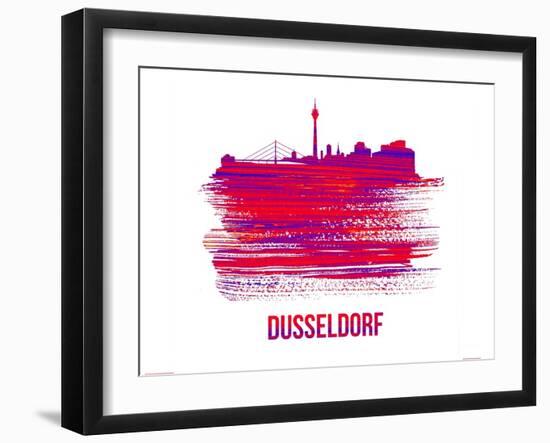 Dusseldorf Skyline Brush Stroke - Red-NaxArt-Framed Art Print