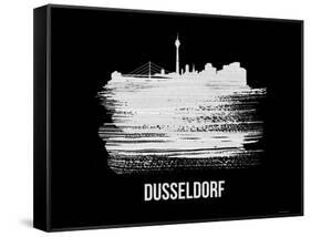 Dusseldorf Skyline Brush Stroke - White-NaxArt-Framed Stretched Canvas