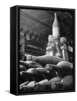 Dust Covered Wine and Brandy Bottles Lying on Racks in a Wine Cellar-Nina Leen-Framed Stretched Canvas