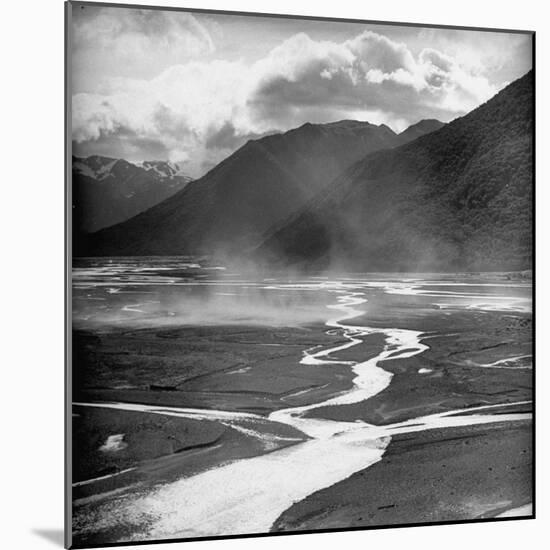 Dust Rising Up from Bed of the Waimakariri River-null-Mounted Photographic Print