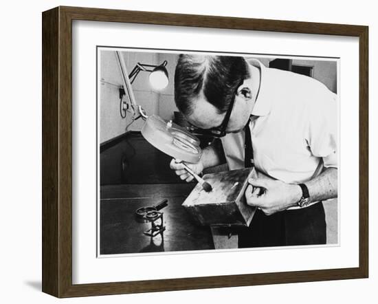 Dusting a Box for Fingerprints at New Scotland Yard. Metropolitan Police-null-Framed Premium Photographic Print