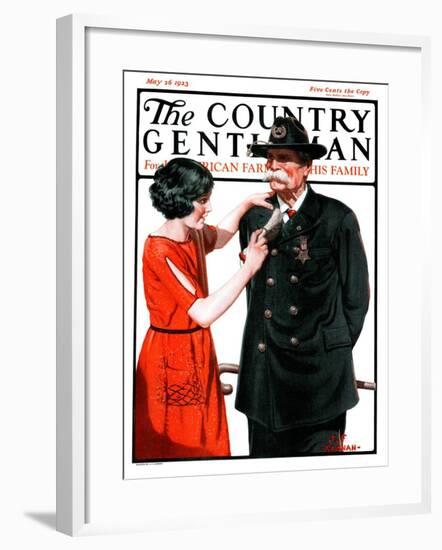 "Dusting Off Grandfather's Uniform," Country Gentleman Cover, May 26, 1923-J.F. Kernan-Framed Giclee Print