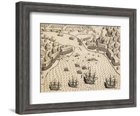 Dutch Arriving at Madura Island, Java, Engraving from Work India Orientalis-Theodor de Bry-Framed Giclee Print