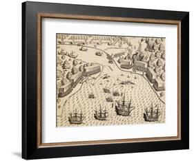 Dutch Arriving at Madura Island, Java, Engraving from Work India Orientalis-Theodor de Bry-Framed Giclee Print