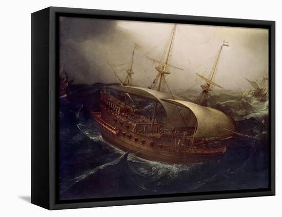 Dutch Battleship in a Storm-Hendrick Cornelisz. Vroom-Framed Stretched Canvas