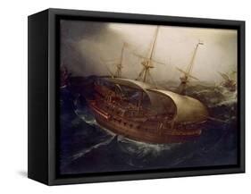 Dutch Battleship in a Storm-Hendrick Cornelisz. Vroom-Framed Stretched Canvas