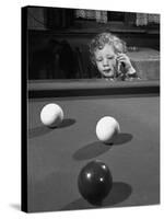 Dutch Billiards Prodigy Renske Quax Looking over the Table-null-Stretched Canvas