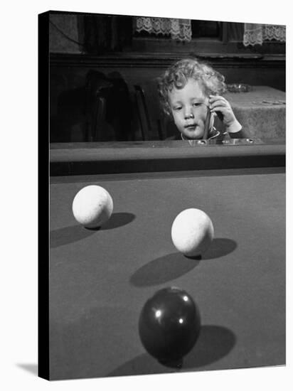 Dutch Billiards Prodigy Renske Quax Looking over the Table-null-Stretched Canvas