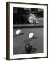 Dutch Billiards Prodigy Renske Quax Looking over the Table-null-Framed Photographic Print