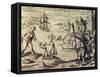 Dutch Captain Sebalt De Weert Landing on the Coast of Guiana, from Historia Americae-Theodor de Bry-Framed Stretched Canvas