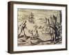 Dutch Captain Sebalt De Weert Landing on the Coast of Guiana, from Historia Americae-Theodor de Bry-Framed Giclee Print