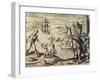 Dutch Captain Sebalt De Weert Landing on the Coast of Guiana, from Historia Americae-Theodor de Bry-Framed Giclee Print