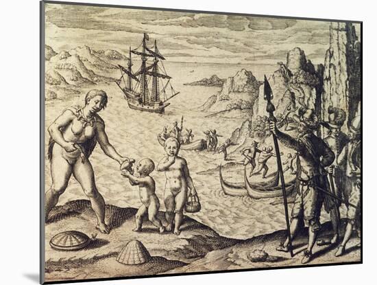 Dutch Captain Sebalt De Weert Landing on the Coast of Guiana, from Historia Americae-Theodor de Bry-Mounted Giclee Print