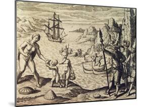 Dutch Captain Sebalt De Weert Landing on the Coast of Guiana, from Historia Americae-Theodor de Bry-Mounted Giclee Print