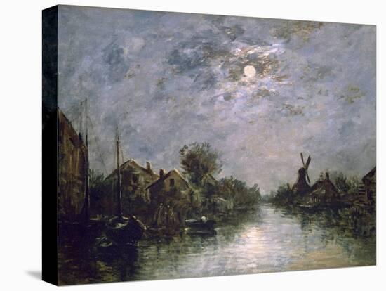 Dutch Channel in the Moonlight, C1840-1891-Johan Barthold Jongkind-Stretched Canvas