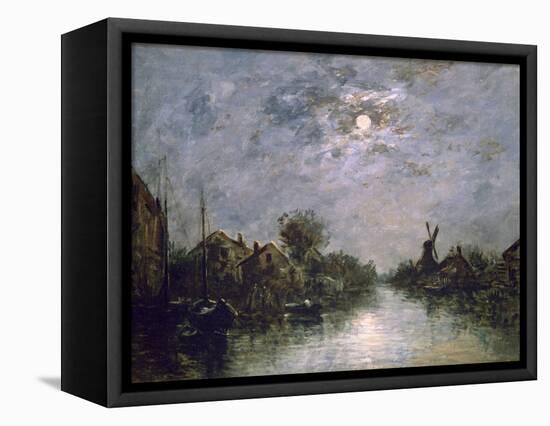 Dutch Channel in the Moonlight, C1840-1891-Johan Barthold Jongkind-Framed Stretched Canvas
