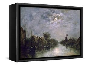 Dutch Channel in the Moonlight, C1840-1891-Johan Barthold Jongkind-Framed Stretched Canvas