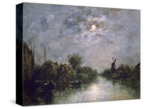 Dutch Channel in the Moonlight, C1840-1891-Johan Barthold Jongkind-Stretched Canvas