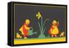 Dutch Children Watering Daffodil-null-Framed Stretched Canvas