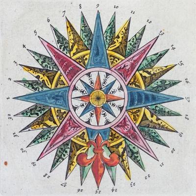 Compass Rose, from a Blaue Atlas, Published in Amsterdam, 1697 (Coloured Engraving)