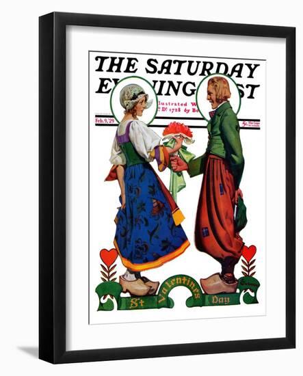 "Dutch Couple Valentine," Saturday Evening Post Cover, February 9, 1929-Elbert Mcgran Jackson-Framed Giclee Print