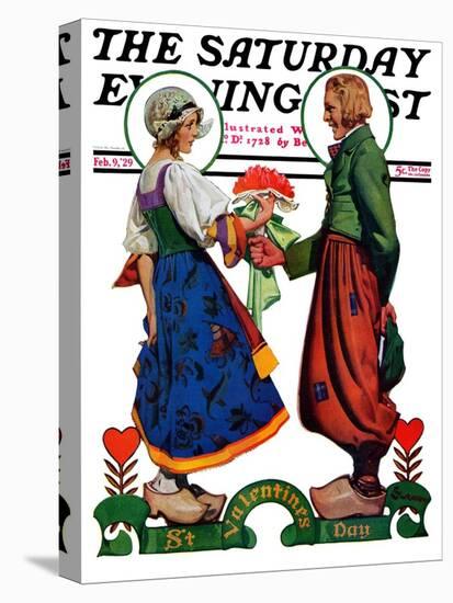 "Dutch Couple Valentine," Saturday Evening Post Cover, February 9, 1929-Elbert Mcgran Jackson-Stretched Canvas