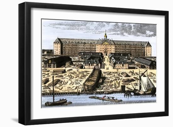 Dutch East India House in Amsterdam, Showing Warehouses and Shipyard-null-Framed Giclee Print