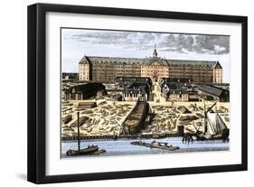 Dutch East India House in Amsterdam, Showing Warehouses and Shipyard-null-Framed Giclee Print