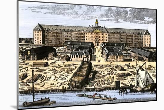 Dutch East India House in Amsterdam, Showing Warehouses and Shipyard-null-Mounted Giclee Print
