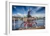 Dutch Essentials Bicycle and a Windmill-George Oze-Framed Photographic Print