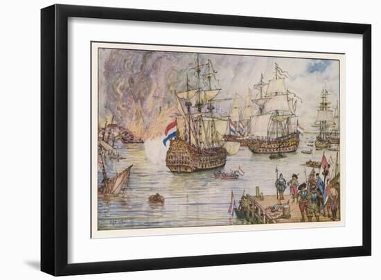 Dutch Fleet Commanded by De Ruiter Sails up the Thames and Burns English Shipping in the Medway-Henry Justice Ford-Framed Art Print