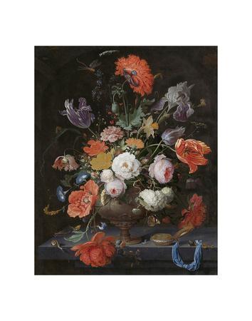 Abraham Mignon, Still Life with Flowers and a Watch