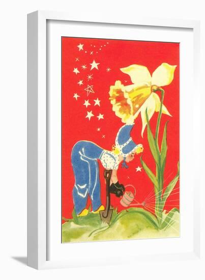 Dutch Girl Watering Daffodil-null-Framed Art Print