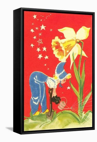 Dutch Girl Watering Daffodil-null-Framed Stretched Canvas