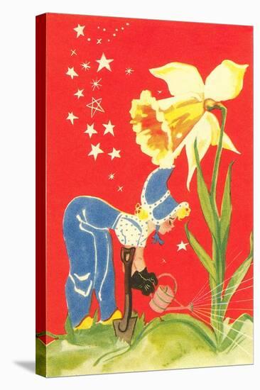 Dutch Girl Watering Daffodil-null-Stretched Canvas