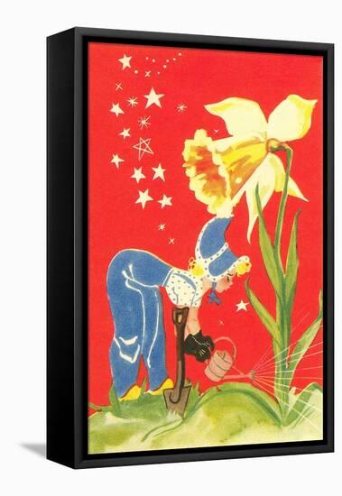 Dutch Girl Watering Daffodil-null-Framed Stretched Canvas