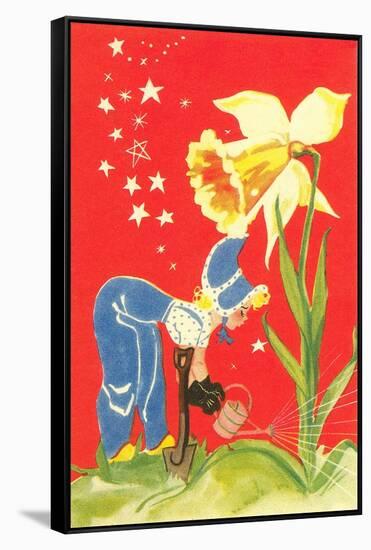 Dutch Girl Watering Daffodil-null-Framed Stretched Canvas