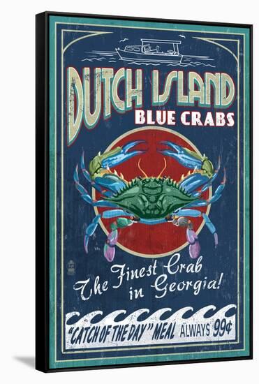 Dutch Island, Georgia - Blue Crabs-Lantern Press-Framed Stretched Canvas