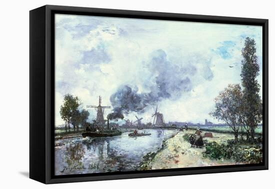 Dutch Landscape with Windmills, 1868-Johan-Barthold Jongkind-Framed Stretched Canvas