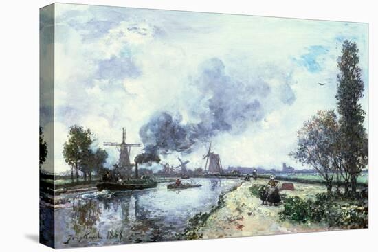 Dutch Landscape with Windmills, 1868-Johan-Barthold Jongkind-Stretched Canvas
