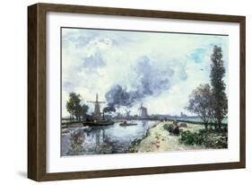Dutch Landscape with Windmills, 1868-Johan-Barthold Jongkind-Framed Giclee Print