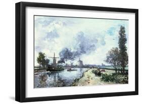 Dutch Landscape with Windmills, 1868-Johan-Barthold Jongkind-Framed Premium Giclee Print