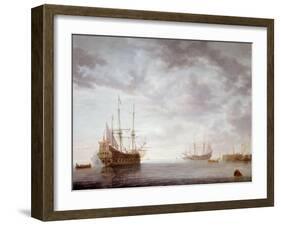 Dutch Men-O-War at Anchor, C.1650-Simon Jacobsz. Vlieger-Framed Giclee Print