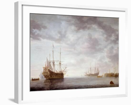 Dutch Men-O-War at Anchor, C.1650-Simon Jacobsz. Vlieger-Framed Giclee Print