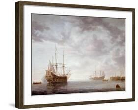 Dutch Men-O-War at Anchor, C.1650-Simon Jacobsz. Vlieger-Framed Giclee Print