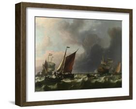 Dutch Men-Of-War and Small Vessels in a Fresh Breeze Off Enkhuizen, 1683-Ludolf Bakhuizen-Framed Giclee Print