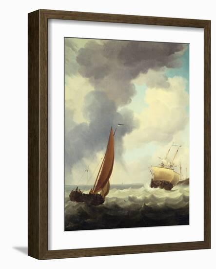 Dutch Merchant Ships and a Coastal Trader in Choppy Seas-Charles Brooking-Framed Giclee Print