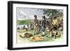 Dutch Merchants Trading with Native Americans on Manhattan Island, c.1600-null-Framed Giclee Print