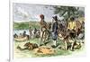 Dutch Merchants Trading with Native Americans on Manhattan Island, c.1600-null-Framed Giclee Print